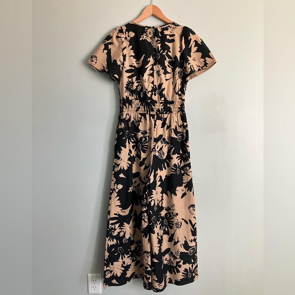 ANTHROPOLOGIE Somerset Black/Tan Floral Wide Leg Jumpsuit Size XS (Like a S/M) - Picture 8 of 16